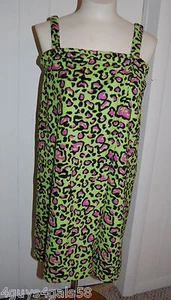 Womens Swim Bath Cover PLUSH FLEECE Lime Green LEOPARD PRINT M-L Adj. Straps - Picture 1 of 1