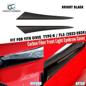 Carbon Fiber Front Headlight Eyebrow Cover Trim For 11th Gen Civic Type R FL5 - Foto 1 di 7