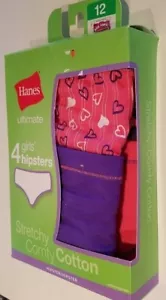 Girls Hanes Ultimate Brand 4 pack Stretchy Comfy Cotton Blend Hipsters Size 12 - Picture 1 of 1