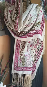 Burn Out Velvet Floral Shawl Scarf Burgandy Green Beige 68" + Fringe Long - Picture 1 of 7