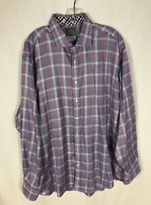 Thomas Dean Mens XXL Long Sleeve Button-Front 100% Cotton Purple Check Shirt
