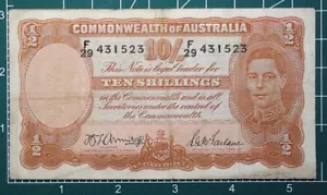 1939 AUSTRALIA 10 SHILLINGS BANKNOTE  ADD TO YOUR COLLECTION - Picture 1 of 2