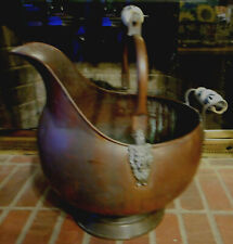Vintage Coal/Ash Scuttle Bucket w/2 Delft Handles, w/ Lion's Head 