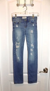 ABERCROMBIE KIDS Girls Light Wash Straight Jeans 14 Slim Stretch Holes Distresse - Picture 1 of 6