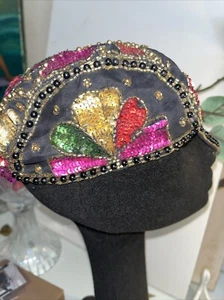 Vintage Zeitungsjungen Stil Mütze Pailletten Nieten Perlen Hippie Cap - Bild 1 von 8