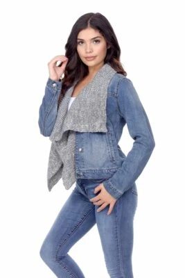 DJK88 SWEATER DRAPED FRONT DENIM JACKET CI SONO JUNIOR WOMEN COAT  size small - Image 1 of 4