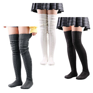 Womens Cable Knit Stockings Winter Long Warmers Leggings Over Knee Socks 
