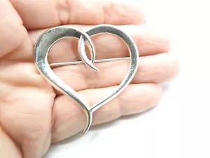 Signed Silver .925 Heart Brooch Vintage - Picture 1 of 4