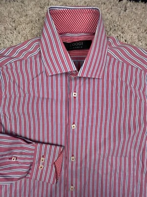 COOGI Classic Long Sleeve Button Up Shirt Striped Red Blue 15.5 32/33 Medium - Image 1 of 4