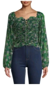 BCBGENERATION Rüschen Schnür Damen Bluse Oberteil Langarm Grün Größe L - Bild 1 von 8