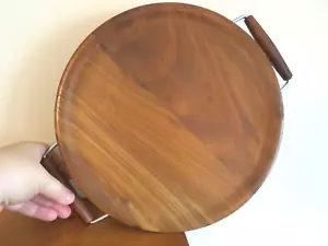 Vintage Wood and Metal Tray/ Lazy Susan Atomic MCM - Picture 1 of 7