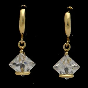 Pendientes colgantes enchapados en oro de 18 quilates prismáticos moda disfraz joyería circonio circular cuadrado transparente - Imagen 1 de 2