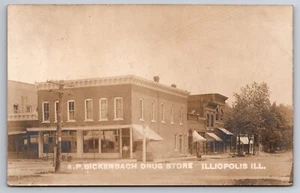 Bickenbach Drug Store Illiopolis Illinois IL Street View c1910 Real Photo RPPC - Picture 1 of 2