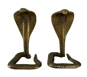 "Paar Vintage King Cobra Schlangen Schlange Statue Figur Patina aufgerollte Aufzucht 7,5"" - Bild 1 von 10