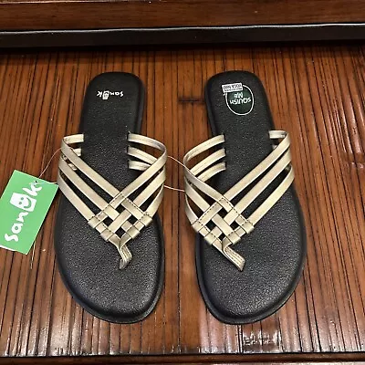 Sandalias planas Sanuk para mujer talla 6 Yoga Salty Me Slide champán doradas con tiras nuevas Foto 1 de 4