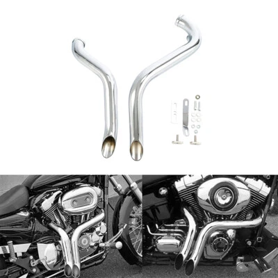Chrome Exhaust Dual Pipes Fit For Harley Touring 1984-2016 Softail 1986-2017 - Image 1 of 4