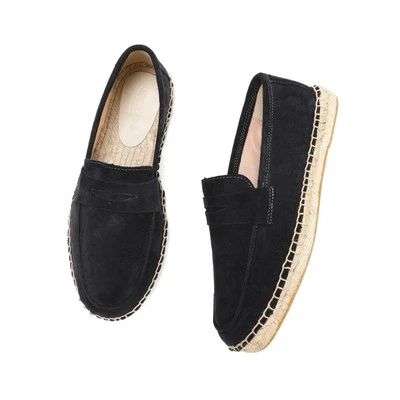 2025 Men's Jute Espadrilles Slip on Loafers Cow Suede Leather Casual Shoes Lot - Imagem 1 de 4