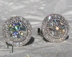 Moissanite Halo Stud Earrings 2.40 CT Round Cut Solid 14K White Gold For Women - Picture 1 of 6