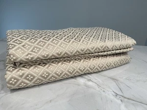 2 Drapery Curtain Lined Panels Geometric Design Beige Gold 78" x 92" with Pins - Picture 1 of 15