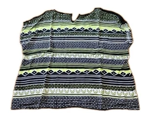 Alfred Dunner Top Women's 12p Black White Green Striped V-Neck Blouse - Picture 1 of 6