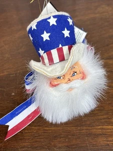 3" Patriotischer Weihnachtsmann Kopfschmuck 789903 Annalee Fourth of July Amerika Neu mit Etikett - Bild 1 von 3