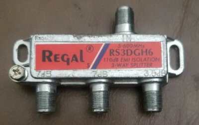 Regal RS3DGH6 3-Way Splitter for Coaxial Cable 5-600MHz 110db EMI Isolation - Image 1 of 3