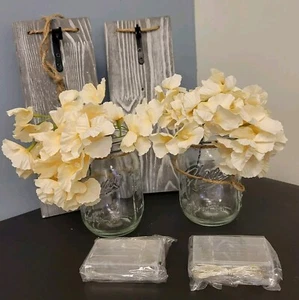 2 Piece Mason Jar Hanging Wall Decor Rustic Sconces With LED Fairy Lights - Picture 1 of 4