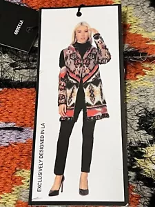 $ 268 Vertigo Paris Azteken Stamm WIMPERN KAPUZE, KNOPF langer Cardigan Pullover XL - Bild 1 von 10