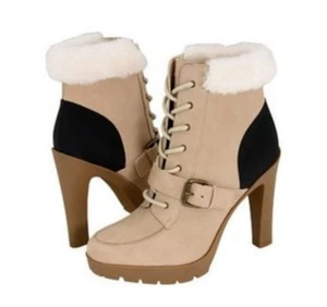 Stivaletti donna Ralph Lauren stivaletti tacco tg 7 beige foderati in pelliccia di agnello stringati - Foto 1 di 13