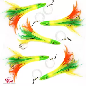 5 piezas de pescado ¡WOW! Señuelo de pesca calabacín con cabeza de pluma de atún aparejo de 6" NUEVO - Imagen 1 de 8