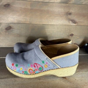 dansko womens size 38 shoes blue flroal slip on vegan paisley comfort clogs - Picture 1 of 8
