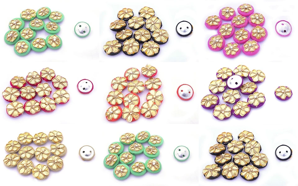 Round Shape Button Embroidered Designer Crafting Wedding Dress Buttons 1 Dozen - Image 1 of 2