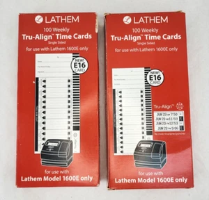 2 Boxes of 100 Lathem Trualign E16 Time Cards for 1600E Weekly 1-Side 4" X 9" - Picture 1 of 7