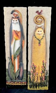 E Smithson Cat Folk Art Resin Wall Plaques Set Of 2