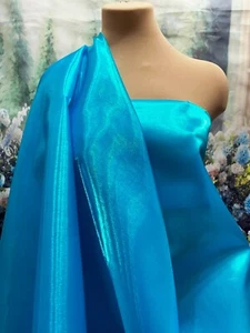 SPARKLE SATIN FABRIC CHINA BLUE (TURQUOISE ) 45" BY THE YARD . PAGEANT SKIRTS - Picture 1 of 1