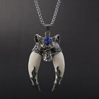 MEN Stainless Steel Oversized 3D Wolf Head Teeth Pendant Necklace 27" Chain 0205