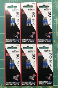 Lot of 6 Wiha Tools Terminator Blue Impact Bits 2pc. T25 Torx 1.0in / 25mm NEW! - Picture 1 of 3