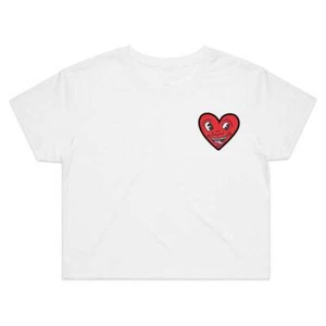 Women's White Keith Haring Heart Graphic Crop Top T-Shirt - Picture 1 of 1