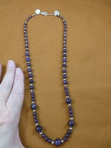 (V306-L) 24 Zoll lila Amethyst Kristall Edelstein + silberfarbene Perlen Perlenkette - Bild 1 von 2