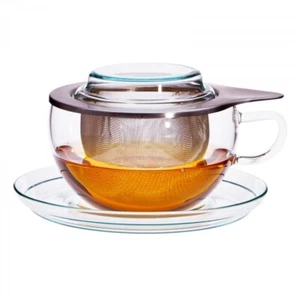 Set da tè bicchiere di tendenza Jena tazza da tè sottofondo filtro continuo vetro da tè acciaio inox - Foto 1 di 1