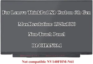 For Lenovo ThinkPad X1 Carbon 6th Gen 20KH FHD 14.0" B140HAN03.1 LCD LED Screen - Picture 1 of 4