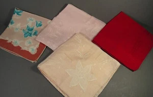 VINTAGE Hankies Handkerchiefs Pink & Red & Turquoise Floral 4 qty 10-12" Sq. - Picture 1 of 12