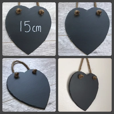 Handmade slate hanging heart chalkboard blackboard shabby chic weddings 15cm - Image 1 of 4