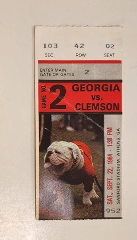 GEORGIA BULLDOGS v #2 CLEMSON 1984 TICKET STUB KEVIN BUTLER 60 YARD FIELD GOAL Cover