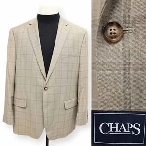 CHAPS mens brown tan WINDOWPANE two button sport coat suit jacket blazer 46 R - Picture 1 of 14