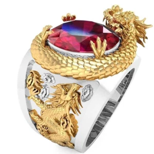 Edler Herren Drachen Ring zweifarbig vergoldet Größe 62 - Bild 1 von 2