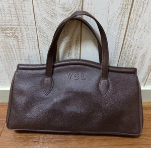 [Exc+5] Yves Saint Laurent Old Vintage Logo Black Grained leather Mini Tote Bag - Picture 1 of 19