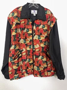 Rare Vintage Oleg Cassini Jacket Size  XL Large Black Red 90s 100% Silk Y2K - Picture 1 of 9