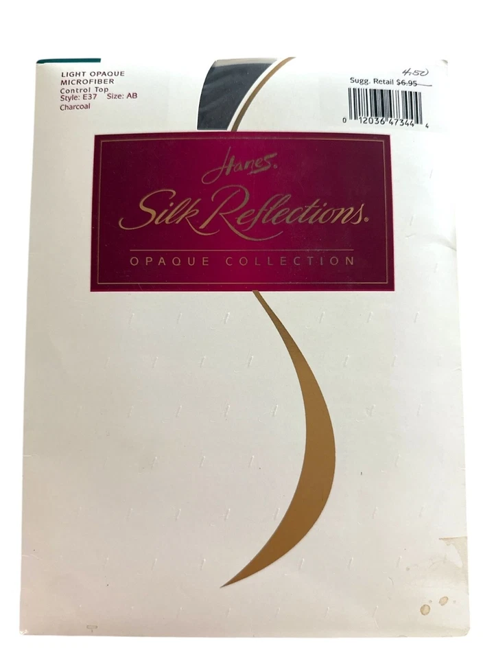 Hanes Silk Reflection Pantyhose Charcoal Size AB Light Opaque Microfiber Vintage