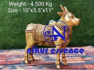Nikur Nandi Statue Shiva Brass Hindu Cow Bull God Idol Lord Figurine Holy 11" - Picture 1 of 1